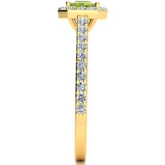 1 1/2 Carat Peridot and Halo Diamond Ring In 14 Karat Yellow Gold
