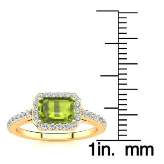 1 1/2 Carat Peridot and Halo Diamond Ring In 14 Karat Yellow Gold