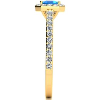 1 1/2 Carat Blue Topaz and Halo Diamond Ring In 14 Karat Yellow Gold