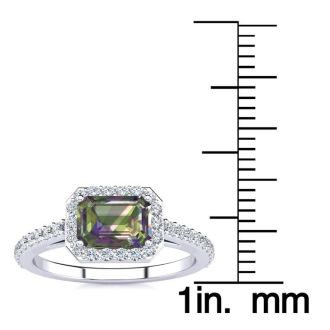 1-1/4 Carat Octagon Shape Mystic Topaz Ring With Diamond Halo In 14 Karat White Gold