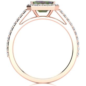 1-1/4 Carat Octagon Shape Mystic Topaz Ring With Diamond Halo In 14 Karat Rose Gold
