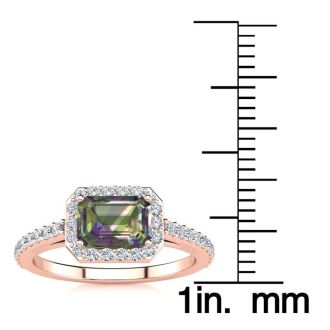 1-1/4 Carat Octagon Shape Mystic Topaz Ring With Diamond Halo In 14 Karat Rose Gold