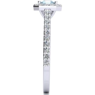 Aquamarine Ring: Aquamarine Jewelry: 1 1/4 Carat Aquamarine and Halo Diamond Ring In 14 Karat White Gold