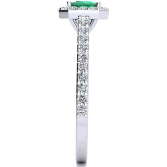 1 1/4 Carat Emerald and Halo Diamond Ring In 14 Karat White Gold