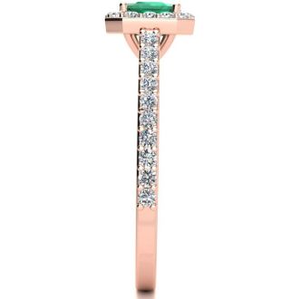 1 1/4 Carat Emerald and Halo Diamond Ring In 14 Karat Rose Gold