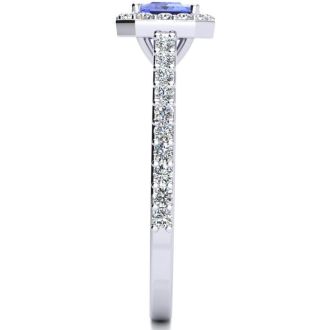 1 1/2 Carat Tanzanite and Halo Diamond Ring In 14 Karat White Gold