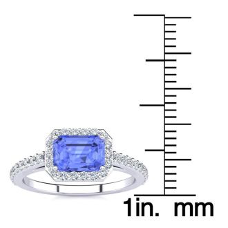 1 1/2 Carat Tanzanite and Halo Diamond Ring In 14 Karat White Gold