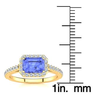 1 1/2 Carat Tanzanite and Halo Diamond Ring In 14 Karat Yellow Gold
