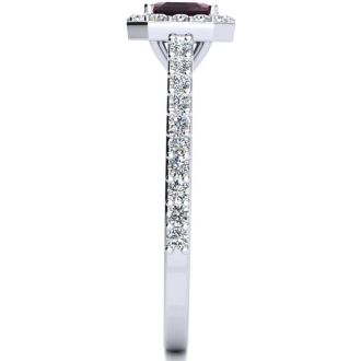 Garnet Ring: Garnet Jewelry: 1 1/2 Carat Garnet and Halo Diamond Ring In 14 Karat White Gold