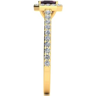 Garnet Ring: Garnet Jewelry: 1 1/2 Carat Garnet and Halo Diamond Ring In 14 Karat Yellow Gold