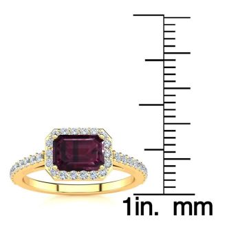 Garnet Ring: Garnet Jewelry: 1 1/2 Carat Garnet and Halo Diamond Ring In 14 Karat Yellow Gold
