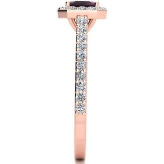 Garnet Ring: Garnet Jewelry: 1 1/2 Carat Garnet and Halo Diamond Ring In 14 Karat Rose Gold