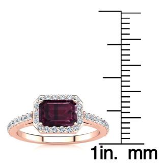 Garnet Ring: Garnet Jewelry: 1 1/2 Carat Garnet and Halo Diamond Ring In 14 Karat Rose Gold