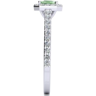 1 1/4 Carat Green Amethyst and Halo Diamond Ring In 14 Karat White Gold