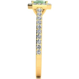 1 1/4 Carat Green Amethyst and Halo Diamond Ring In 14 Karat Yellow Gold