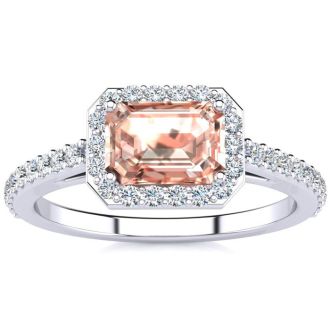1-1/4 Carat Morganite and Halo Diamond Ring In 14 Karat White Gold