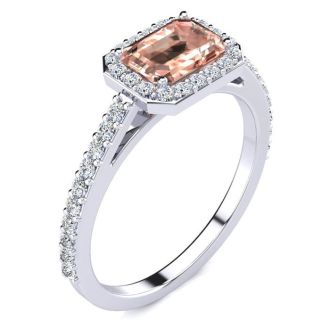 1-1/4 Carat Morganite and Halo Diamond Ring In 14 Karat White Gold