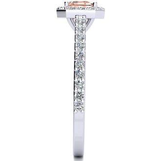 1-1/4 Carat Morganite and Halo Diamond Ring In 14 Karat White Gold