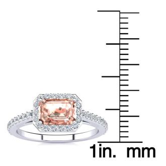 1-1/4 Carat Morganite and Halo Diamond Ring In 14 Karat White Gold
