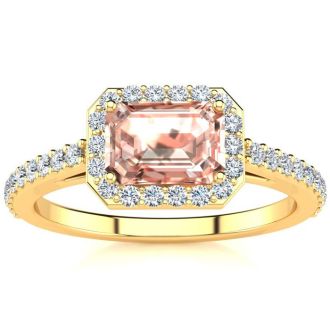 1-1/4 Carat Morganite and Halo Diamond Ring In 14 Karat Yellow Gold