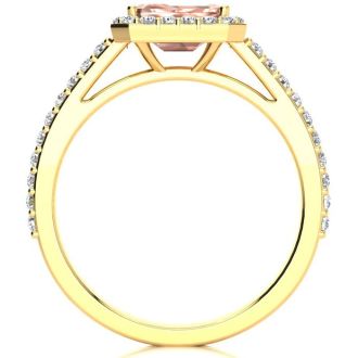 1-1/4 Carat Morganite and Halo Diamond Ring In 14 Karat Yellow Gold