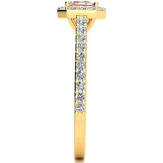 1-1/4 Carat Morganite and Halo Diamond Ring In 14 Karat Yellow Gold