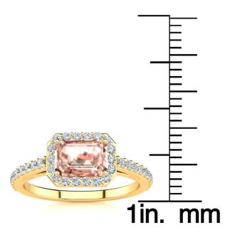 1-1/4 Carat Morganite and Halo Diamond Ring In 14 Karat Yellow Gold