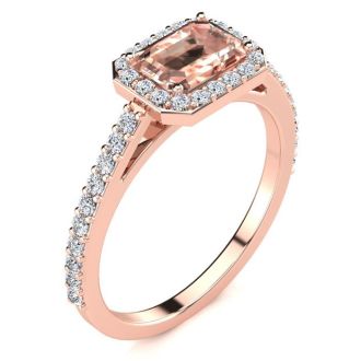 1-1/4 Carat Morganite and Halo Diamond Ring In 14 Karat Rose Gold
