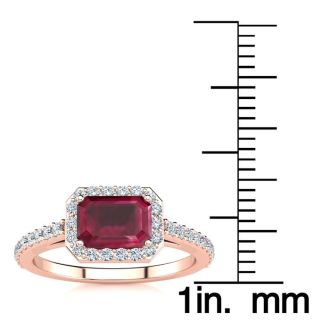 1 1/3 Carat Ruby and Halo Diamond Ring In 14 Karat Rose Gold