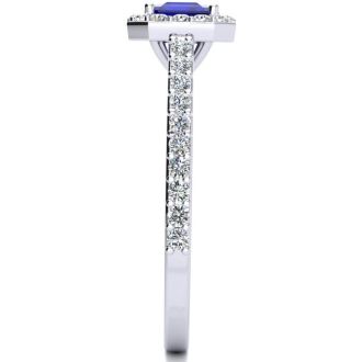 1 1/2 Carat Sapphire and Halo Diamond Ring In 14 Karat White Gold