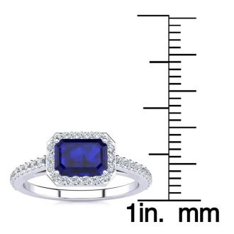 1 1/2 Carat Sapphire and Halo Diamond Ring In 14 Karat White Gold