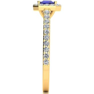 1 1/2 Carat Sapphire and Halo Diamond Ring In 14 Karat Yellow Gold