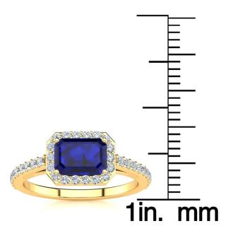 1 1/2 Carat Sapphire and Halo Diamond Ring In 14 Karat Yellow Gold