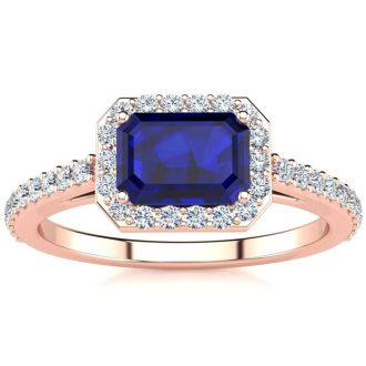 1 1/2 Carat Sapphire and Halo Diamond Ring In 14 Karat Rose Gold