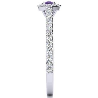 3/4 Carat Marquise Shape Amethyst and Halo Diamond Ring In 14 Karat White Gold