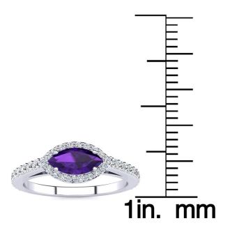 3/4 Carat Marquise Shape Amethyst and Halo Diamond Ring In 14 Karat White Gold
