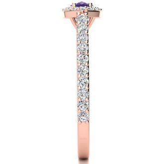 3/4 Carat Marquise Shape Amethyst and Halo Diamond Ring In 14 Karat Rose Gold