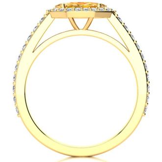 3/4 Carat Marquise Shape Citrine and Halo Diamond Ring In 14 Karat Yellow Gold
