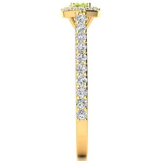 3/4 Carat Marquise Shape Peridot and Halo Diamond Ring In 14 Karat Yellow Gold
