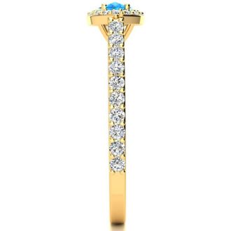1 Carat Marquise Shape Blue Topaz and Halo Diamond Ring In 14 Karat Yellow Gold