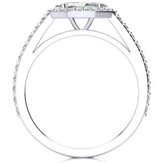 3/4 Carat Marquise Shape Mystic Topaz Ring With Diamond Halo In 14 Karat White Gold