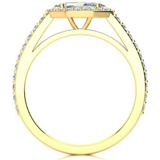 3/4 Carat Marquise Shape Mystic Topaz Ring With Diamond Halo In 14 Karat Yellow Gold