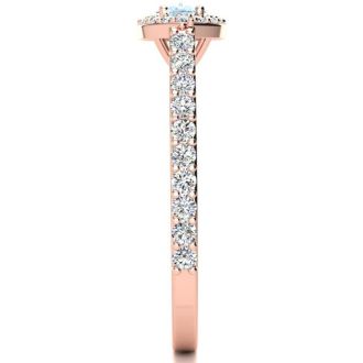 Aquamarine Ring: Aquamarine Jewelry: 3/4 Carat Marquise Shape Aquamarine and Halo Diamond Ring In 14 Karat Rose Gold