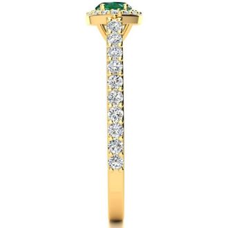 3/4 Carat Marquise Shape Emerald and Halo Diamond Ring In 14 Karat Yellow Gold