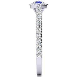 3/4 Carat Marquise Shape Tanzanite and Halo Diamond Ring In 14 Karat White Gold