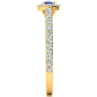 3/4 Carat Marquise Shape Tanzanite and Halo Diamond Ring In 14 Karat Yellow Gold