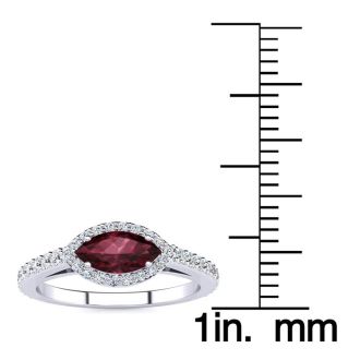 Garnet Ring: Garnet Jewelry: 1 Carat Marquise Shape Garnet and Halo Diamond Ring In 14 Karat White Gold