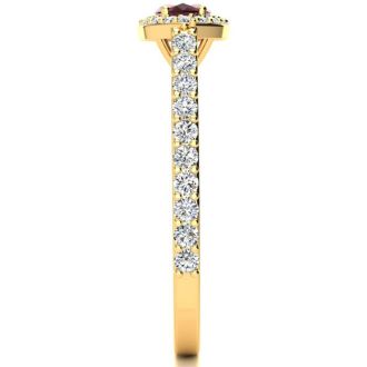Garnet Ring: Garnet Jewelry: 1 Carat Marquise Shape Garnet and Halo Diamond Ring In 14 Karat Yellow Gold