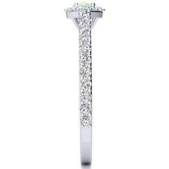 3/4 Carat Marquise Shape Green Amethyst and Halo Diamond Ring In 14 Karat White Gold