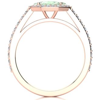 3/4 Carat Marquise Shape Green Amethyst and Halo Diamond Ring In 14 Karat Rose Gold